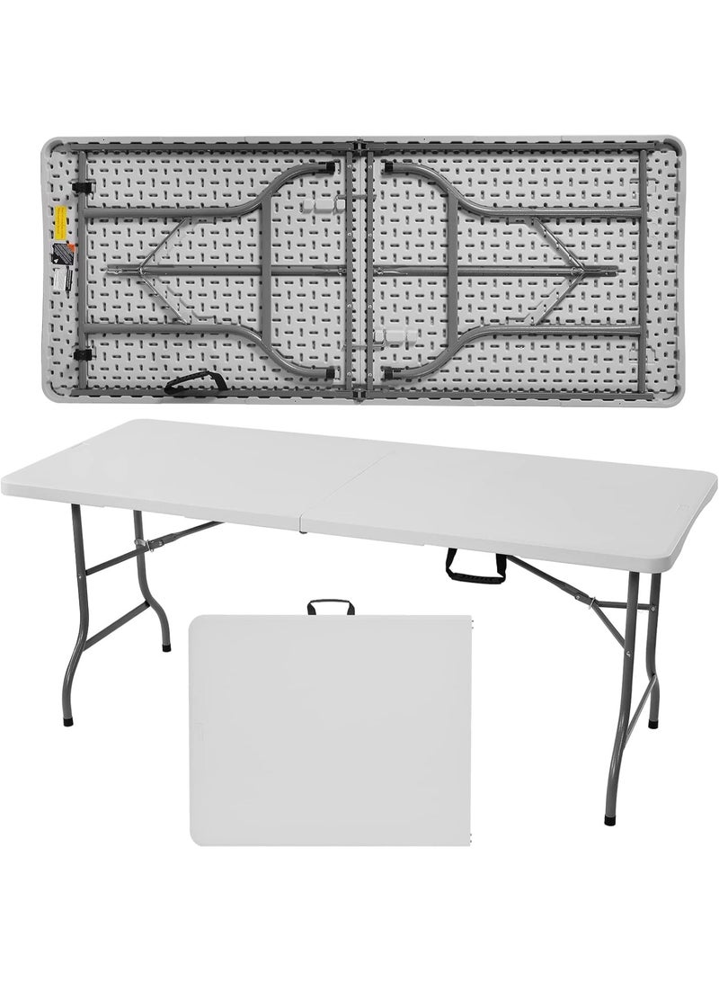 طاولة قابلة للطي ثقيلة التحمل – طاولة قابلة للطي سهلة الحمل باللون الأبيض مع قاعدة من الفولاذ، سطح واسع، مثالية للطعام، الحفلات، النزهات، التخييم والاستخدامات المتعددة - Image 2